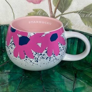Starbucks New Pink Flowers Bunny Garden Speckled Ceramic Mug